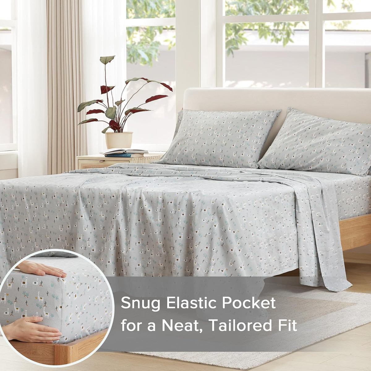 Comfort Spaces sábanas con Fundas de Almohada Ropa de Cama, Llama, Individual Extra Grande, 1, 1