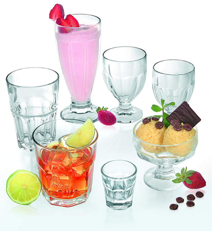 Borgonovo London - Juego de 6 Vasos De Vidrio con Capacidad 410 ml Vaso Transparente de Cristal para Restaurantes, Fiestas, Bodas, Para Agua, Té, Helado, Cerveza, Jugo, Coctél, Limonada