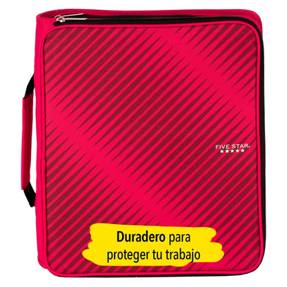 Five Star Carpeta de Tela con Cierre de 2" de 3 Argollas, Archivo Expandible y Organizador, Capacidad 380/880 Hojas. Rojo-Negro. 72538
