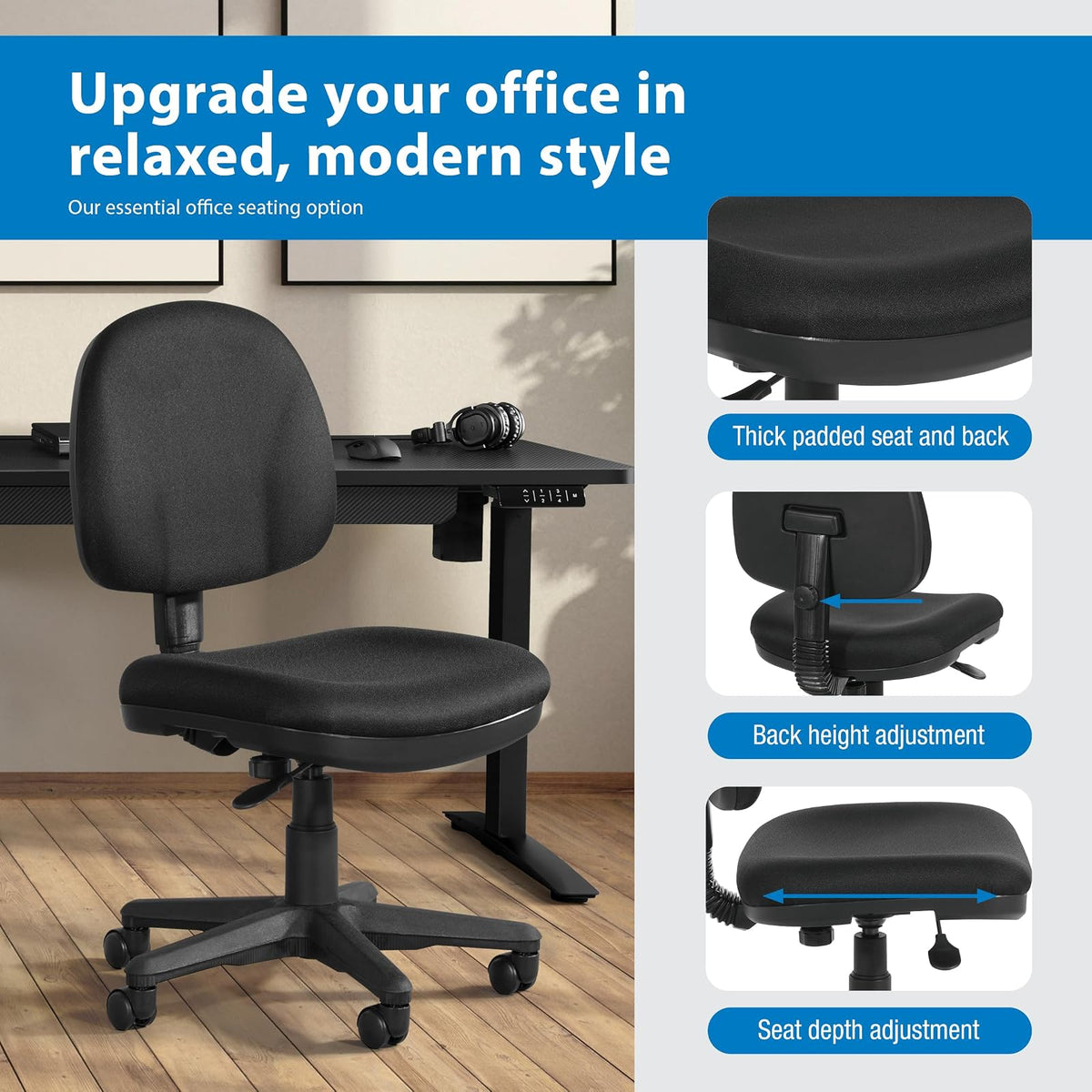 Office Star - Silla de Oficina esculpida neumática con Asiento Acolchado Grueso y Soporte Lumbar Integrado, Color Negro