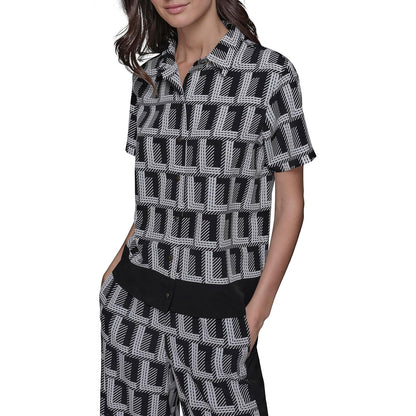 Karl Lagerfeld - Camisa de Campamento Esencial con Cuello múltiple para Mujer