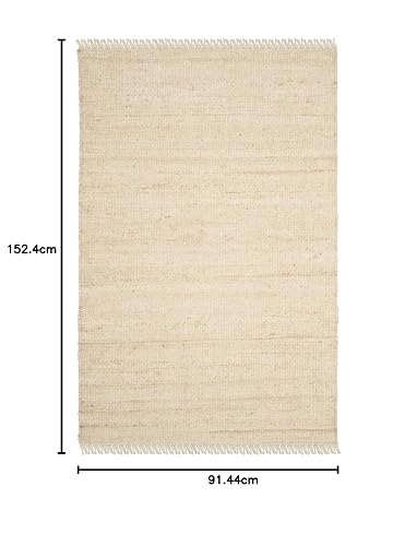 SAFAVIEH - Alfombra Decorativa de Fibra Natural, 3 pies x 5 pies, Marfil, Hecha a Mano con Flecos Bohemios, Ideal para Zonas de Alto tráfico en Entrada, Sala de Estar, recámara (NF368B)