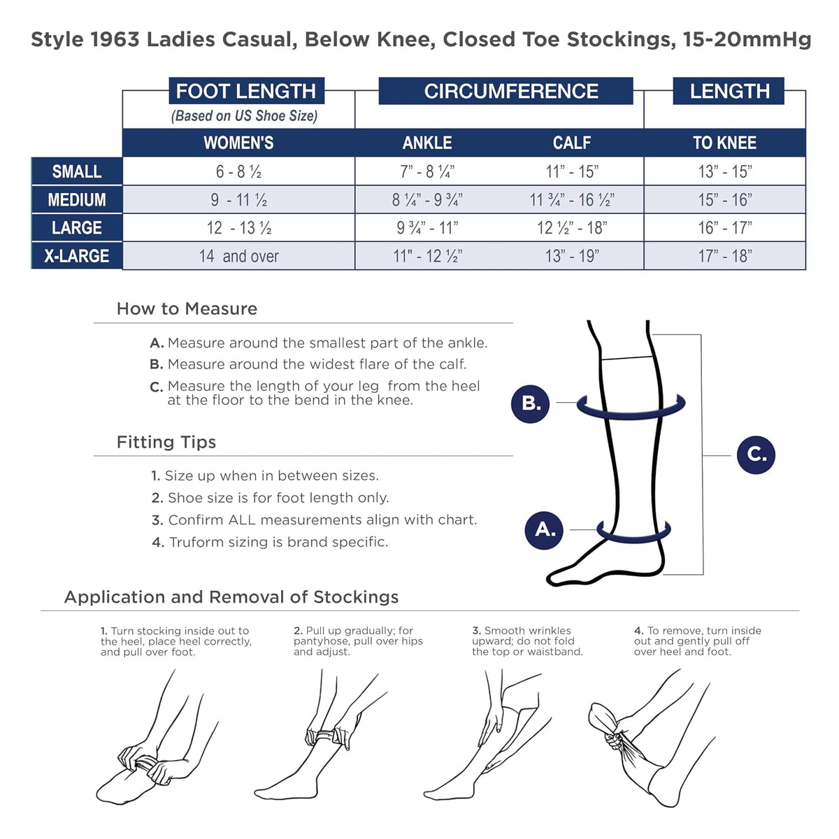 Truform Compression Socks, 10-20 mmHg, Ladies Gym Socks, Knee High Over Calf Length, Navy, Large