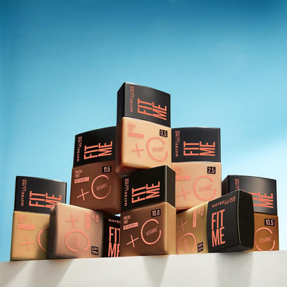 Maybelline Base de maquillaje Fit Me Fresh Tint 10.5, 30 ml, larga duración, alta cobertura, para todo tipo de piel, fórmula con Vitamina C y protector solar FPS50