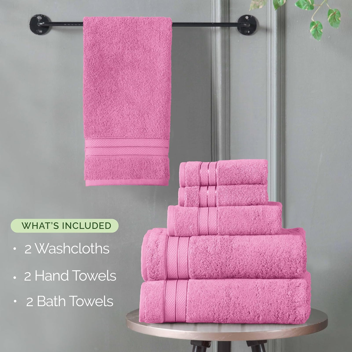 Elegant Comfort - Juego de toallas de lujo de 6 piezas, 100% algodón turco suave prémium, diseño de tres líneas de popurrí, 2 toallas de baño, 2 toallas de mano y 2 toallas de lavado, juego de toallas