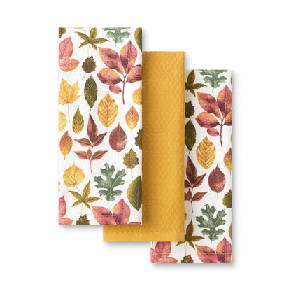 Martha STWEART - Juego de 3 Toallas de Cocina de otoño, 100% algodón con Rizo Absorbente, Toallas de Cocina Decorativas, Naranja/Verde/Marfil, 16 x 28 Pulgadas - 16"x28" - Bronceado - Rojo - Verde