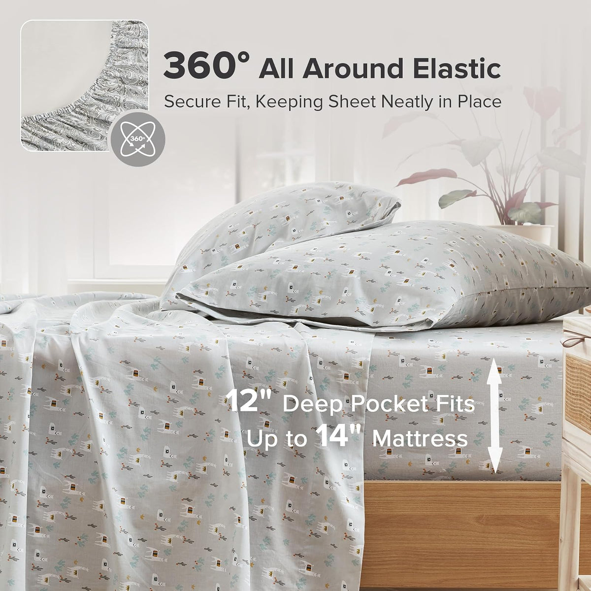 Comfort Spaces sábanas con Fundas de Almohada Ropa de Cama, Llama, Individual Extra Grande, 1, 1