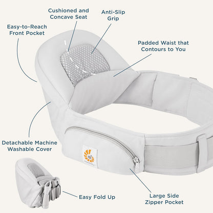 Ergobaby Lift - Portabebés ergonómico para asiento de cadera con almacenamiento, cómodo cinturón ancho y soporte lumbar (16 libras - 45 libras) - Portabebés antideslizante para niños pequeños - Azul