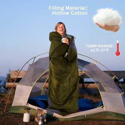 Elevon - Saco de Dormir para Adultos, Adolescentes, niños, Clima frío y cálido, portátil, Impermeable y Ligero, Compacto con Saco de compresión, para 3 a 4 Estaciones de Camping, mochileros,