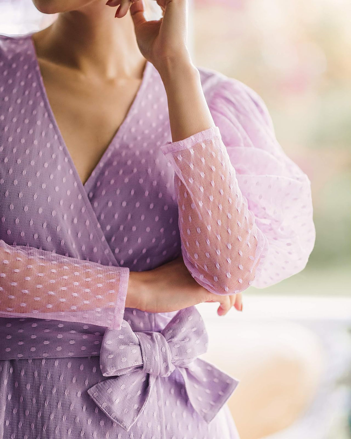 The Drop @jessicawang - Vestido cruzado de manga larga con cuello en V para mujer