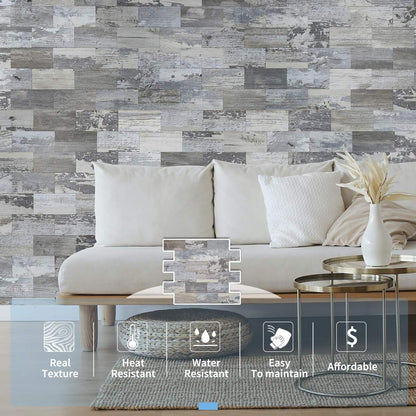Art3d Paquete de 10 azulejos para despegar y pegar, 13.5 x 11.4 x 0.2 pulgadas. Azulejo de madera envejecida para cocina, baño, chimenea