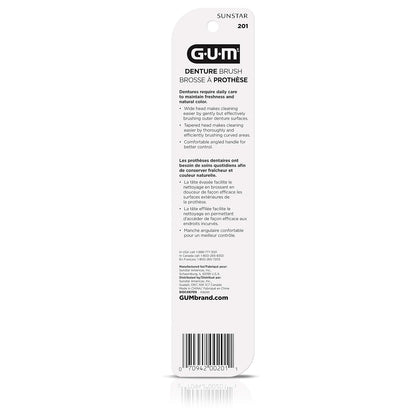 GUM - Cepillo para Prótesis Dentales con Doble Cabezal Con Cerdas Firmes de Nylon y Mango Ergonómico Antideslizante
