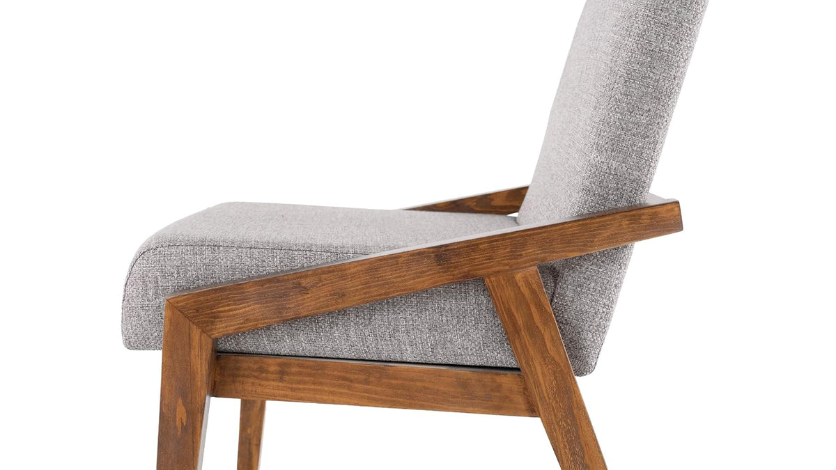 TUGOW Silla de Comedor Tapizada Color Gris y Nogal - Madera de Pino y Tapíz