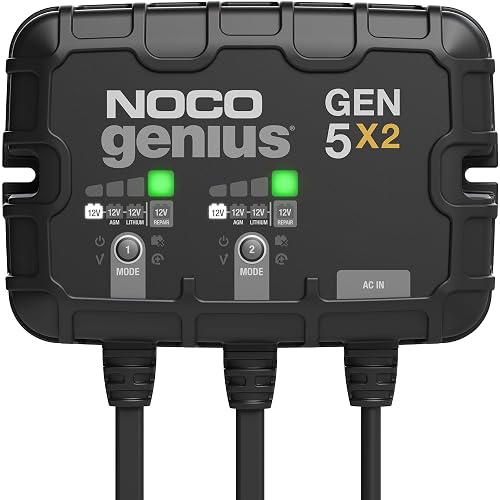 NOCO Genius GEN5X2 Cargador de Batería Marino Inteligente de 2 Bancos, 10 A, 12 V, Negro