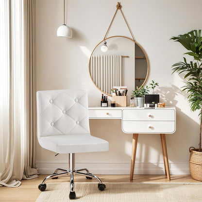 VECELO - Silla de Cambiador de Piel sintética con Respaldo Medio, sin Brazos, Altura Ajustable, giratoria de 360°, para Oficina en casa, Trabajo, Color Blanco