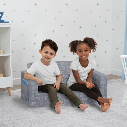 Delta Children Serta Perfect - Sofá convertible extra ancho para tumbona, cómodo sofá 2 en 1 abierto para niños, gris, 76.2 x 43.2 x 38.1 cm (paquete de 1)