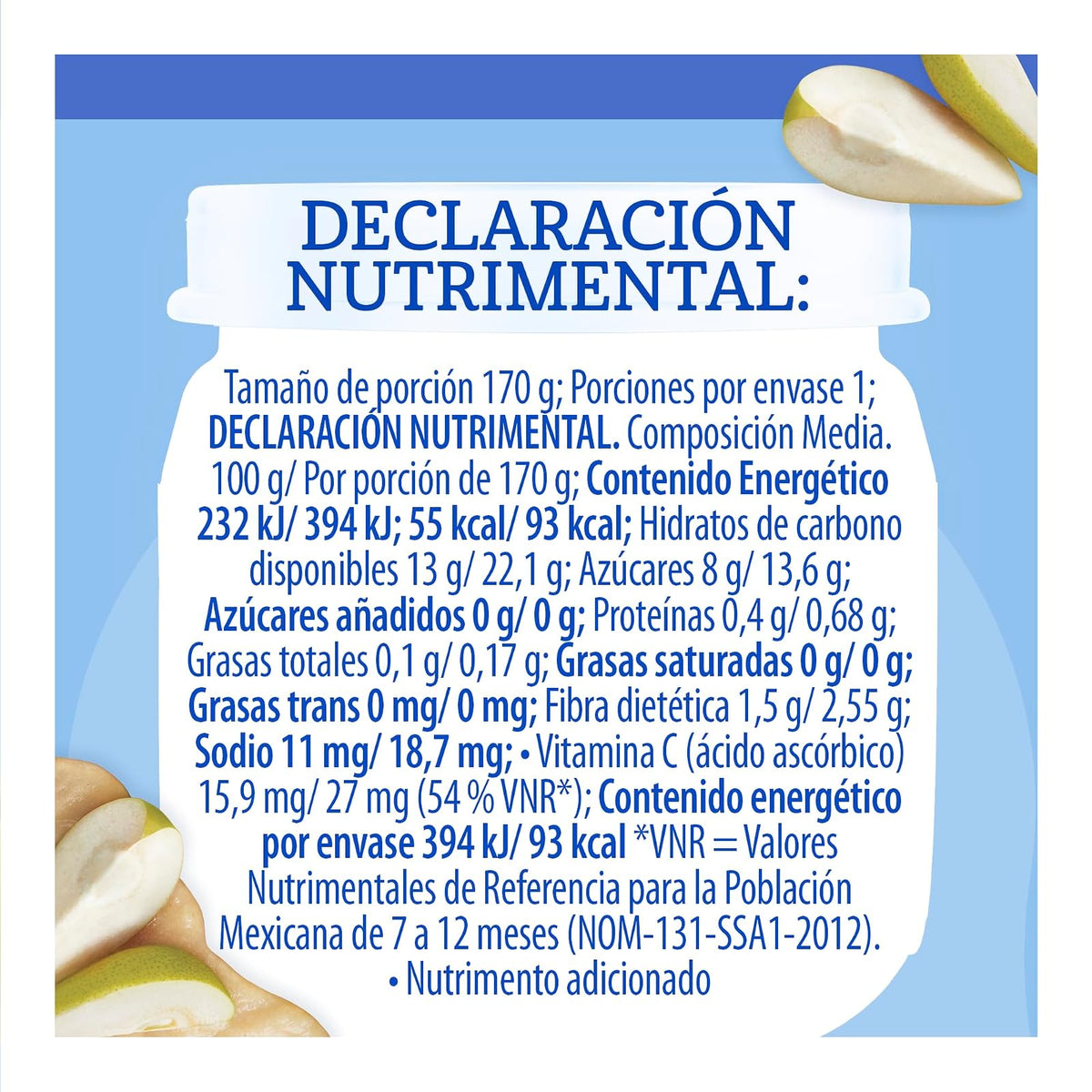 Gerber Papilla Etapa 3, A Partir de 8 Meses, Adicionado con Vitamina C, Pera, Paquete de 12 Frascos de 170 g c/u