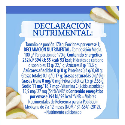 Gerber Papilla Etapa 3, A Partir de 8 Meses, Adicionado con Vitamina C, Pera, Paquete de 12 Frascos de 170 g c/u