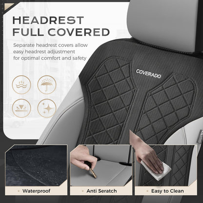 Coverado - Juego Completo de Fundas de Asiento para automóvil, Fundas de Asiento de automóvil, Fundas de Asiento de Piel, diseño de Malla, Protectores de Asiento de Conductor Negro, Ajuste Universal
