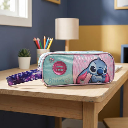 Ruz Lapicera Triple Infantil y Preescolar | Stitch | 100% Poliéster | Organizador Escolar para Niños con Múltiples Bolsillos y Cierre | Recomendado desde 3 años