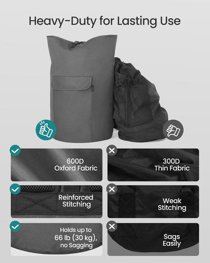 SONGMICS - Bolsa de lavandería, mochila de lavandería de 31.7 galones (120 l), resistente, grande con parte superior extensible, tela Oxford, correas anchas para los hombros y bolsillo con solapa