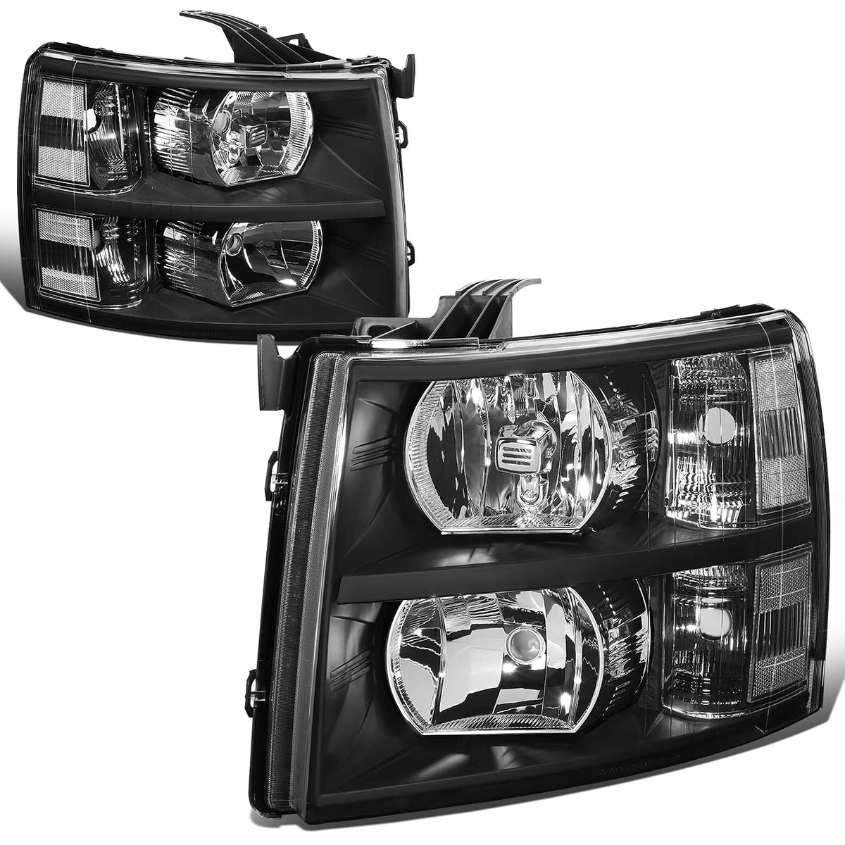 DNA Motoring Par de Faros Delanteros Negros HL-OH-CSIL07-BK-CL1 para Silverado 07-13