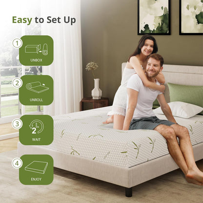 EGOHOME Colchón de tamaño Individual de 8 Pulgadas, Espuma viscoelástica de Gel de té Verde refrescante para Alivio de presión, Soporte Medio Firme, sin Fibra de Vidrio, Cama en una Caja, Certificado