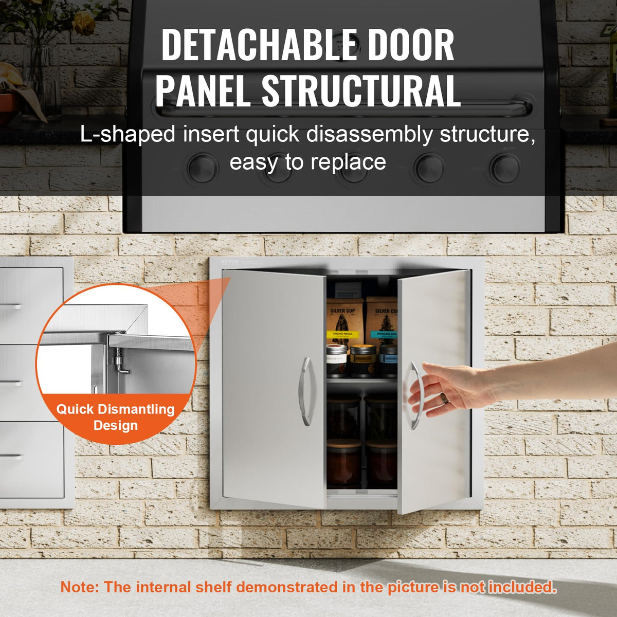 VEVOR - Puerta de acceso para barbacoa, 26 cm de ancho x 24 cm de alto, puerta de acero inoxidable, puerta vertical de pared con asas, para isla de barbacoa, estación de parrilla, gabinete exterior