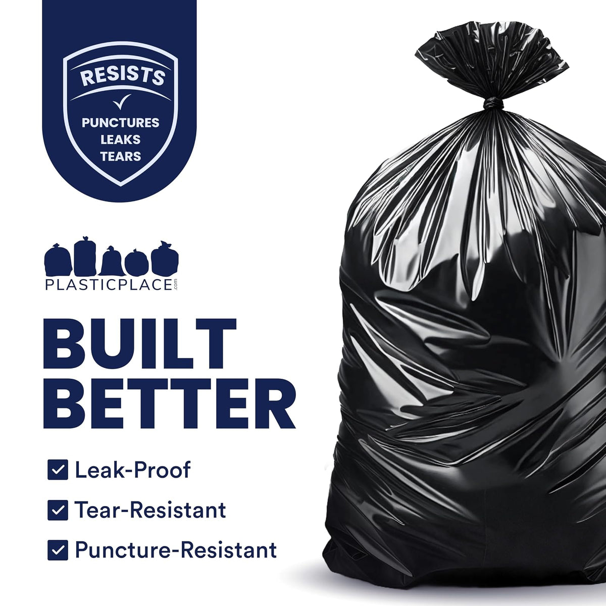 Plasticplace 55-60 gallon Trash Bags, 2.0 Mil, 38"W x 58"H, Black, 100/ Case