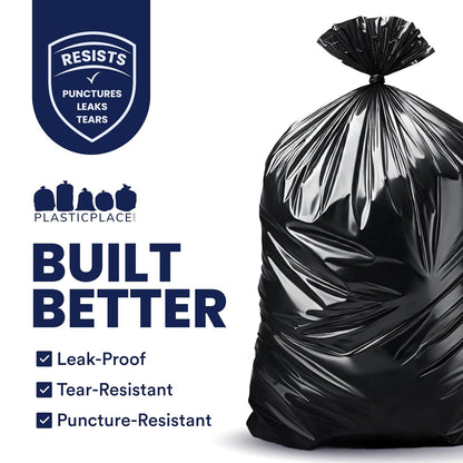 Plasticplace 55-60 gallon Trash Bags, 2.0 Mil, 38"W x 58"H, Black, 100/ Case