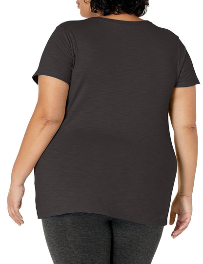 Just My Size Women's Short Sleeve Shirred V-Neck Tee