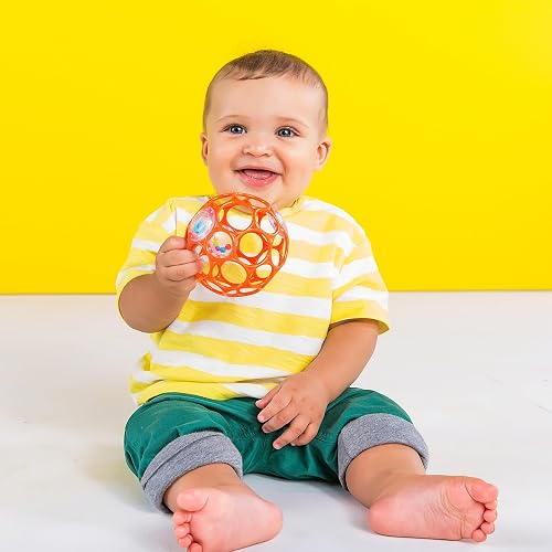 O Ball Bright Starts Rattle - Easy Grasp Toy - Red - 4", Ages Newborn +