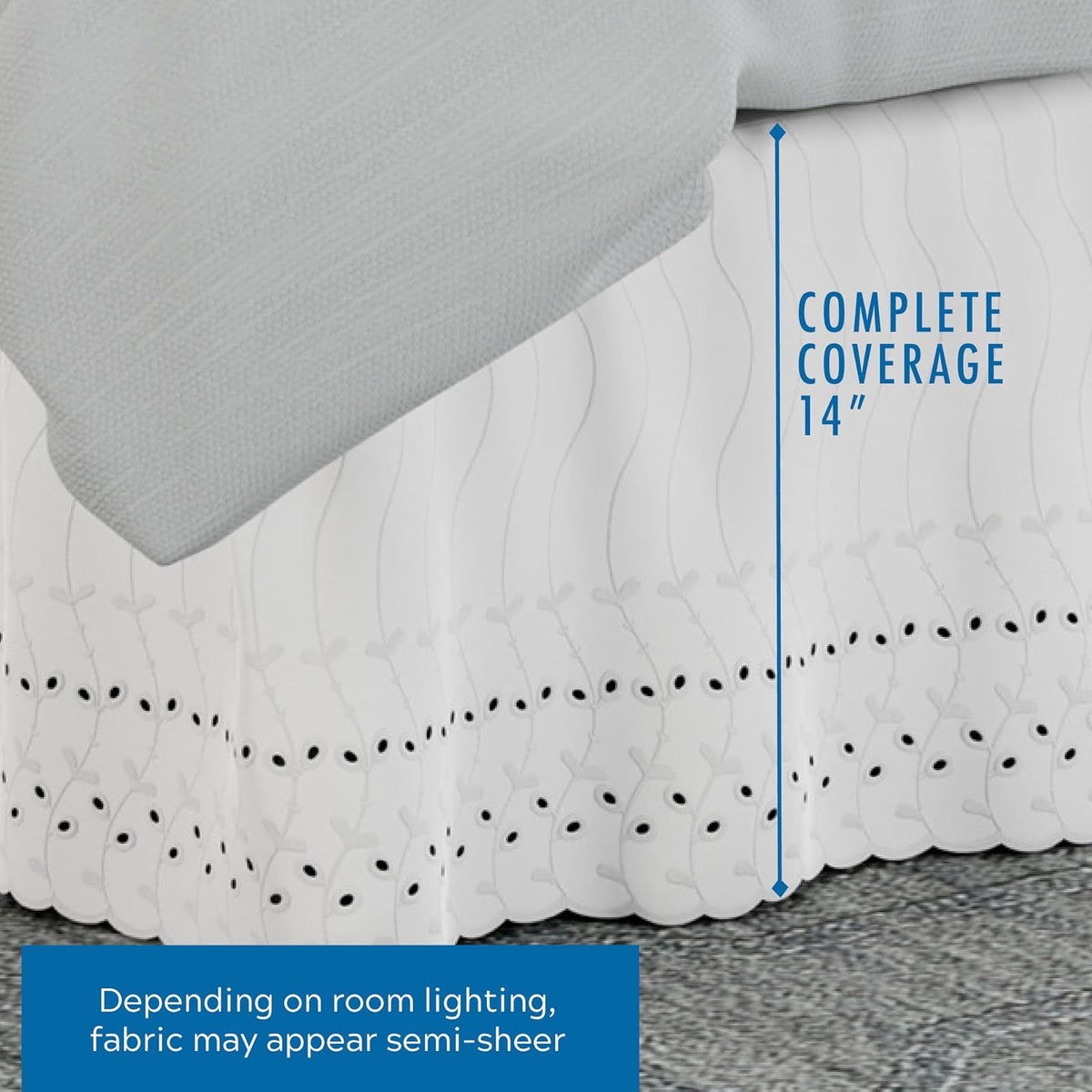 Fresh Ideas FRE30014WHIT04 Eyelet Ruffled 14-Inch Drop King Bedskirt, White