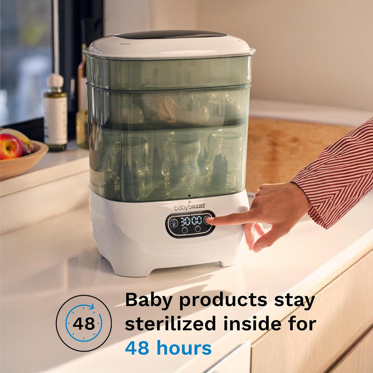 Baby Brezza - Esterilizador y secador de botellas avanzado - Máquina eléctrica de esterilización a vapor universal para todas las botellas: plástico + piezas de chupones de vidrio, filtración HEPA