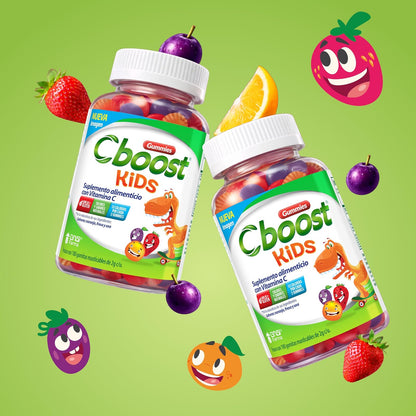 Cboost - Gomitas Kids Vitamina C para Niños, Sin Gluten, 180 Piezas, Fresa | Naranja y uva, colores y sabores naturales, 13 calorías por porción, gomitas a partir de 6 años
