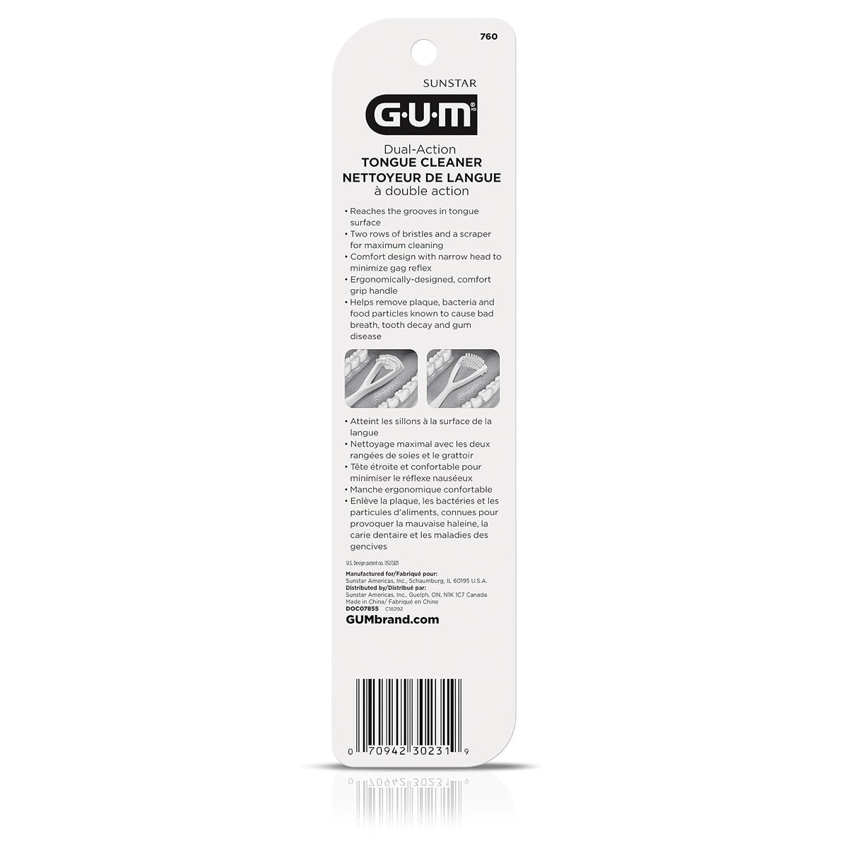 GUM Limpiador de lengua – cepillo para polvo de lengua de cerdas suaves de doble acción con raspador de lengua para una mejor higiene bucal, tratamiento de mal aliento (paquete de 3)
