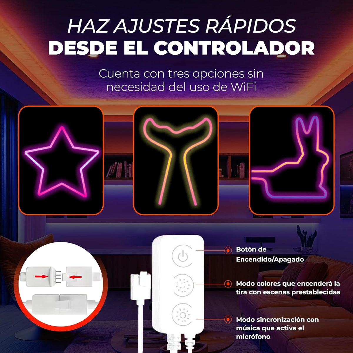 Tecnolite Connect - Tira LED Neón Inteligente WiFi 5 metros, 60 W Luz RGB + Blanca, IP65, Compatible con App móvil y Alexa. Google, Siri, Lámpara Interior
