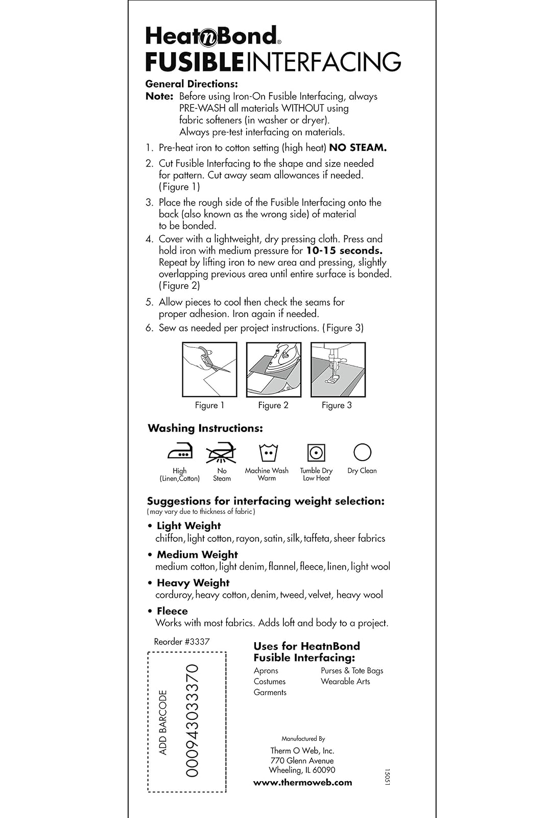 Thermoweb Heat'n Bond Medium Weight Iron-On Fusible Interfacing-White 20"X36"