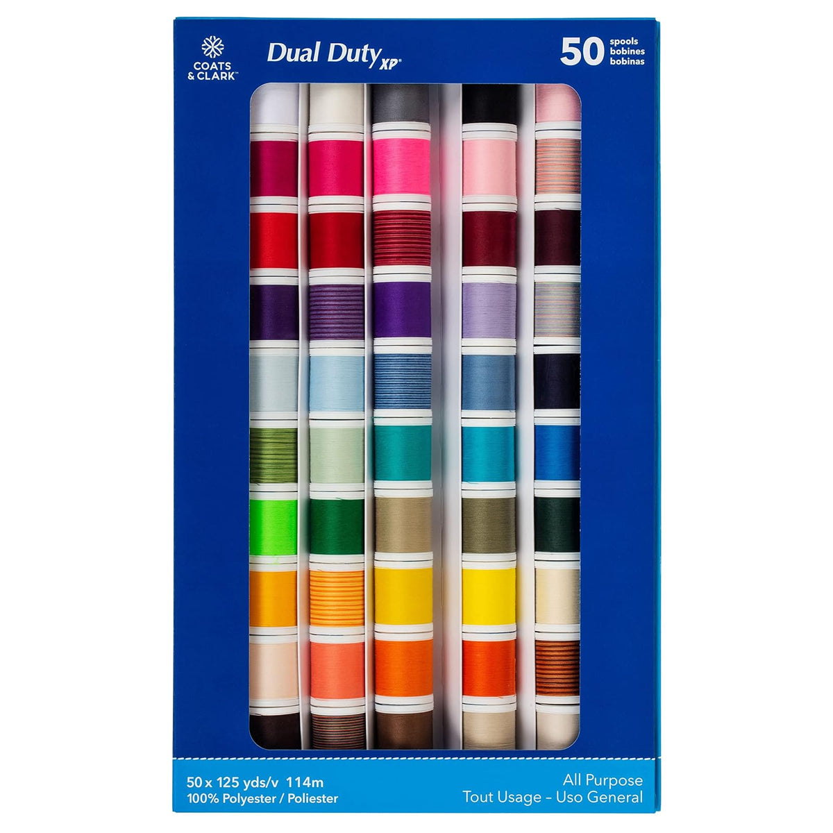Coats & Clark - Juego de hilos de coser de uso general, 50 carretes multicolor