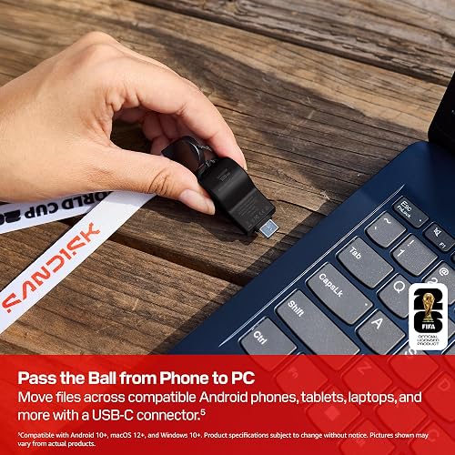 SANDISK - Unidad Flash USB-C de 64 GB, edición FIFA World Cup 2026 - hasta 300 MB/s velocidades de Transferencia, USB 3.2 Gen 1, USB Tipo C - Negro - SDCZIA-064G-G46