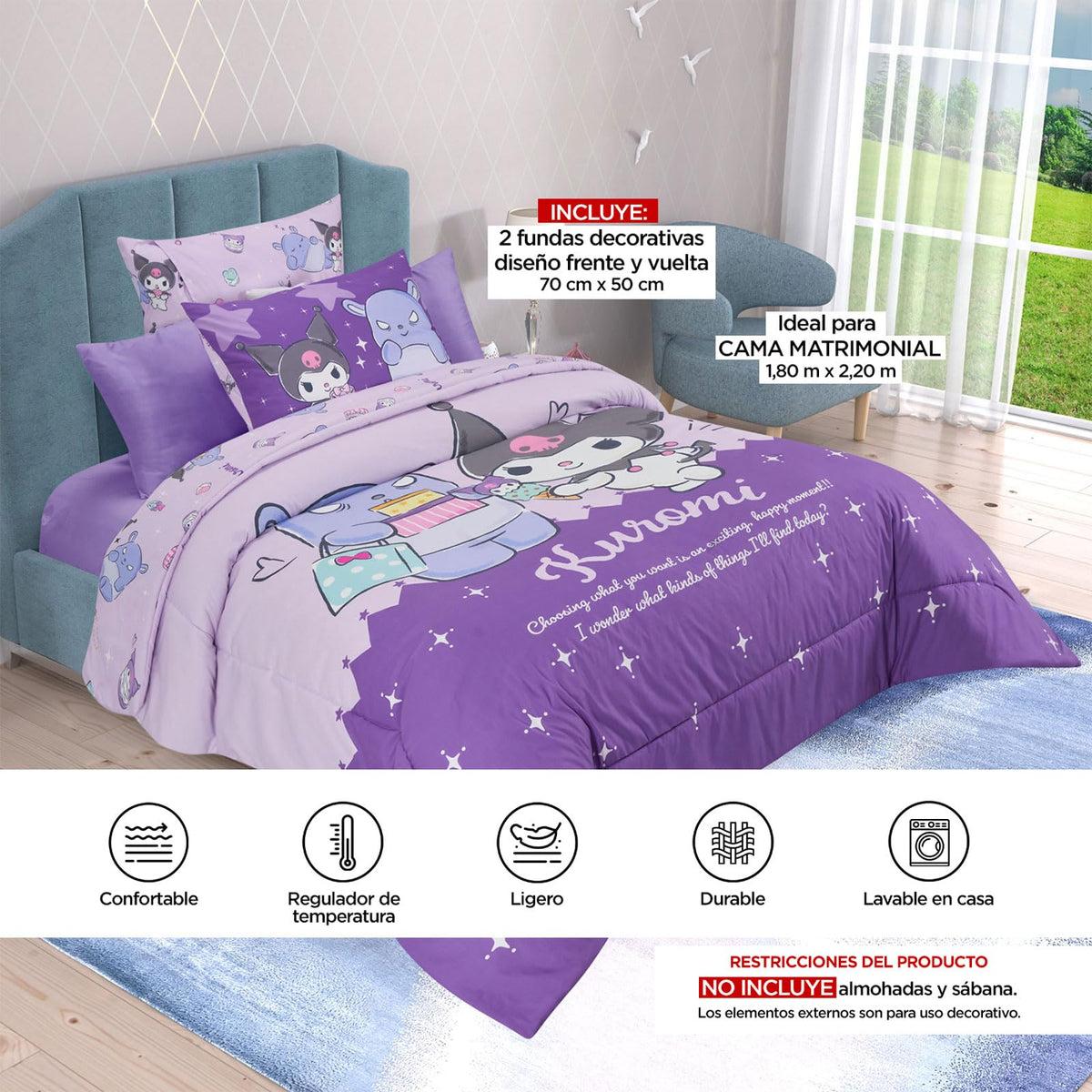 Set de Edredón Microfibra Kuromi Brillo