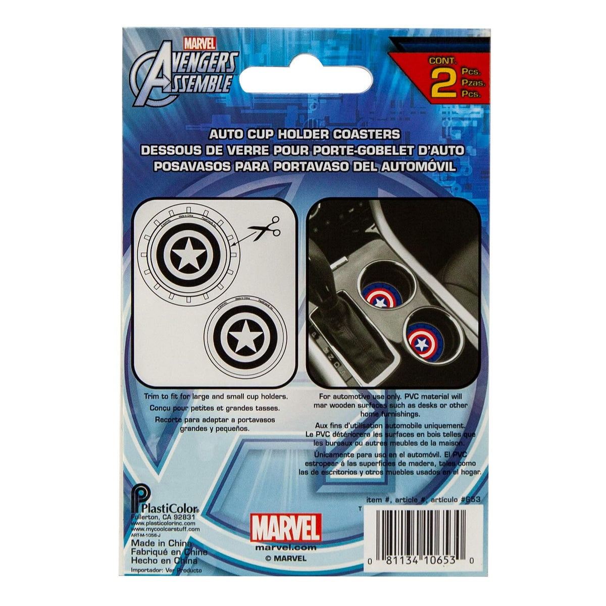 Plasticolor 000653R01 Marvel Captain America - Posavasos para Automóvil, camión, SUV, 2 Unidades, Color Azul