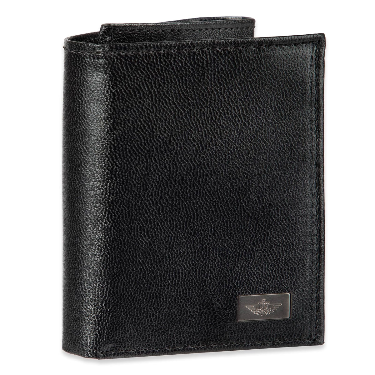 Dockers - portafolios triple para hombre de capacidad extra delgada, con múltiples ranuras para tarjetas y ventana de identificación, Negro verdadero, Talla única, portafolios triple de perfil delgado