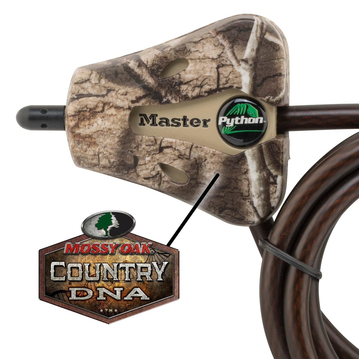 Master Lock - Candado de cable con llave ajustable Python, cable largo de 6 pies, paquete de 2 unidades de camuflaje de ADN de Mossy Oak Country