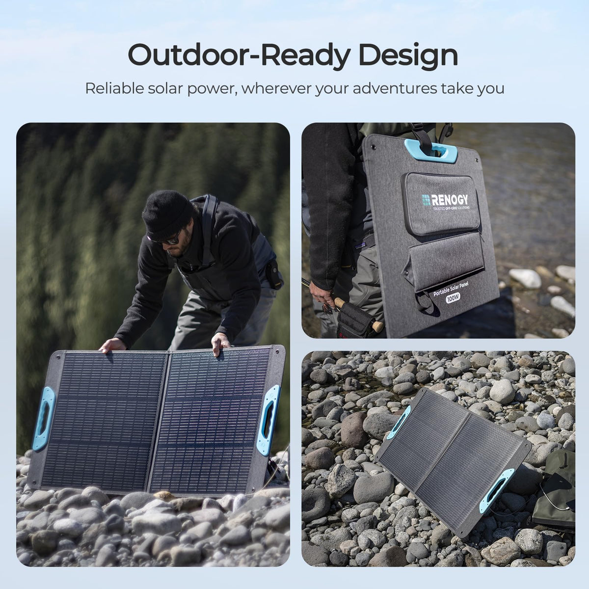Renogy - Panel solar de 100 W, paneles solares portátiles tipo N de 100 W, con soporte, cargador solar plegable del 25% de alta eficiencia para central eléctrica, salida USB-A y tipo C, para camping
