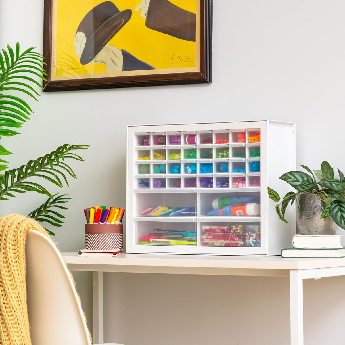 IRIS USA Organizador de Tornillos, Gabinete de 36 Cajones, Almacenamiento de Cajones de Plástico para Manualidades, Piezas Pequeñas, Tuercas y Herramientas, Pasatiempos de Arte de Scrapbook - Blanco