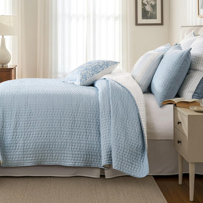 Greenland Home Homestead - Juego de Colcha, Cubrecama Matelassé Tejido, Reversible, 2 Piezas, Tamaño Individual, Azul Cielo