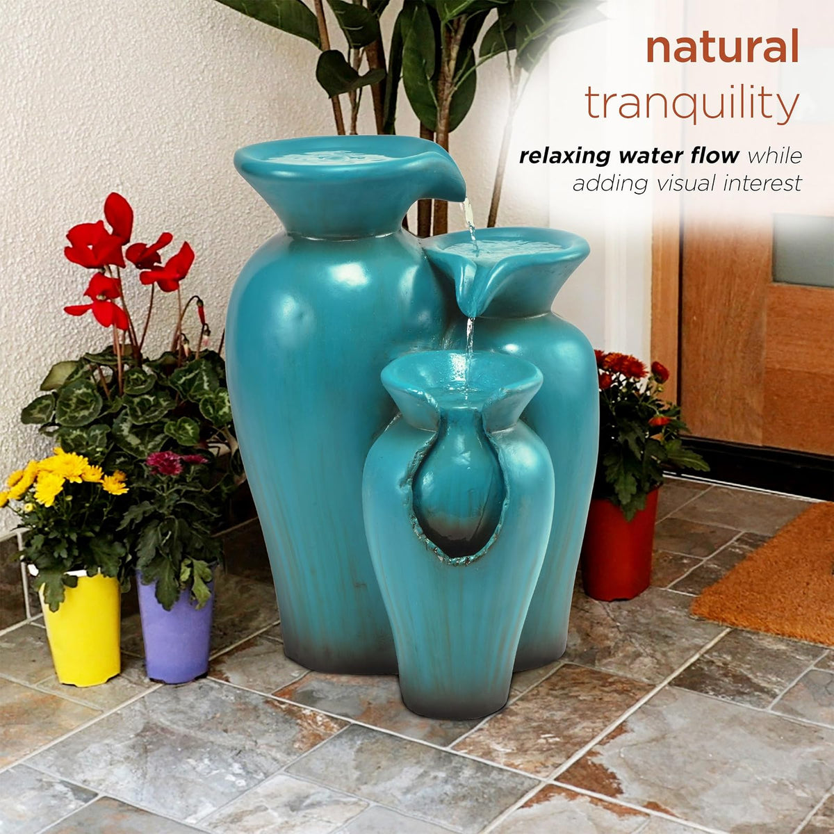 Alpine Corporation 21" Tall Turquoise Fountain Pot Decoration