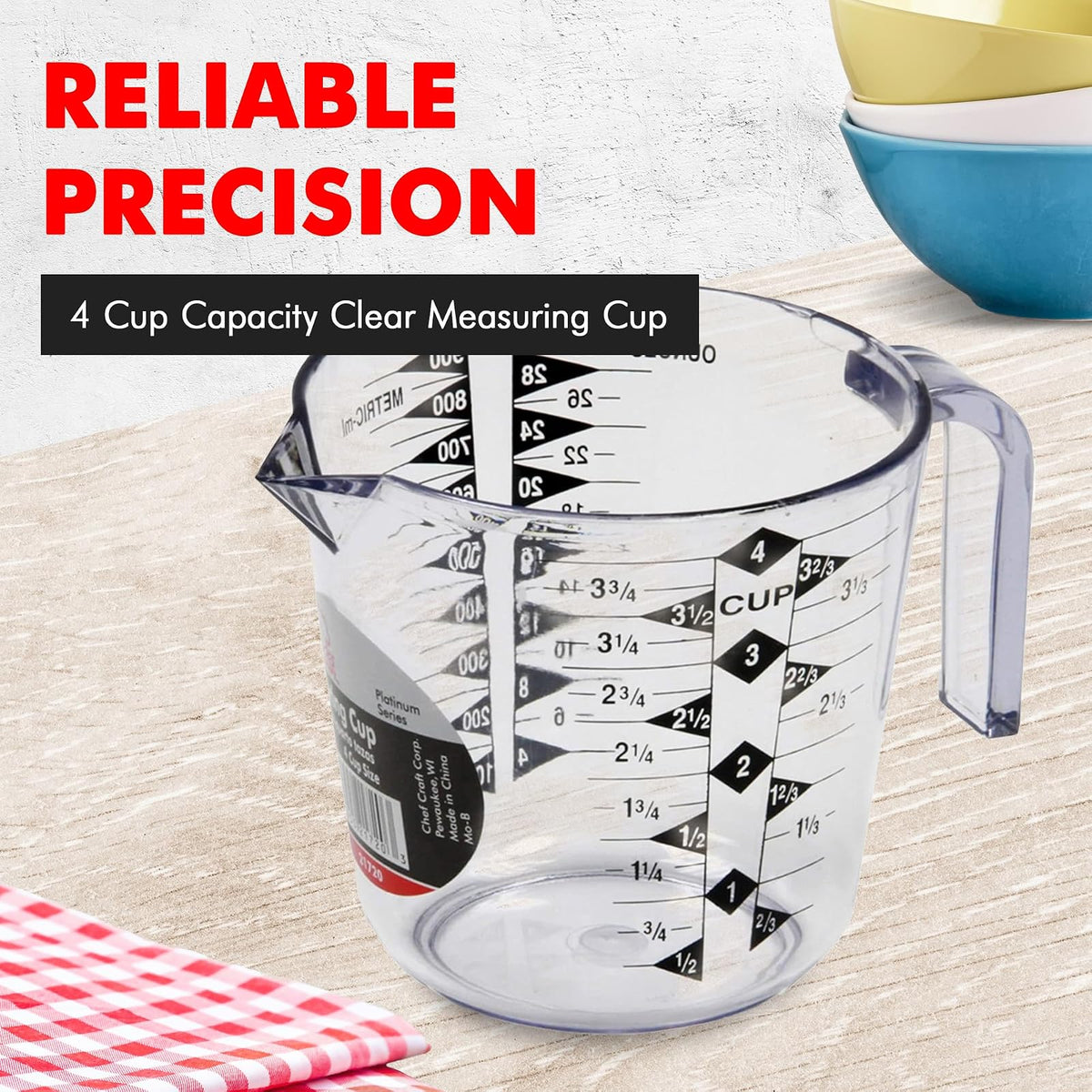 Chef Craft 4-Cup Measuring Cup, Clear