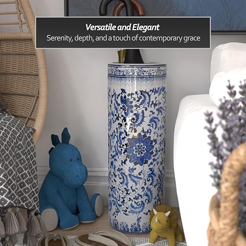 Oriental Furniture Distinctive Affordable Home Decor Gift Idea, 24-Inch Ming Blue and White Porcelain Oriental Umbrella and Cane Stand, Floral